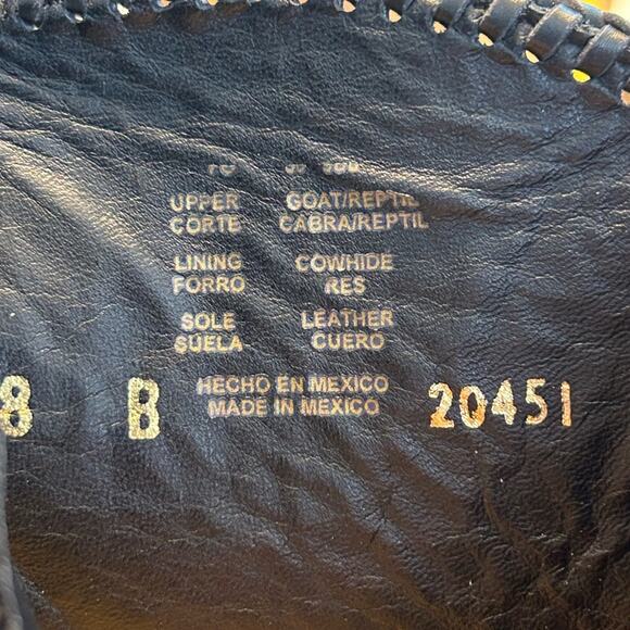 Allens Boots Black Goat Leather Reptile Cowboy Boots Bootie Size 8 - Picture 10 of 16